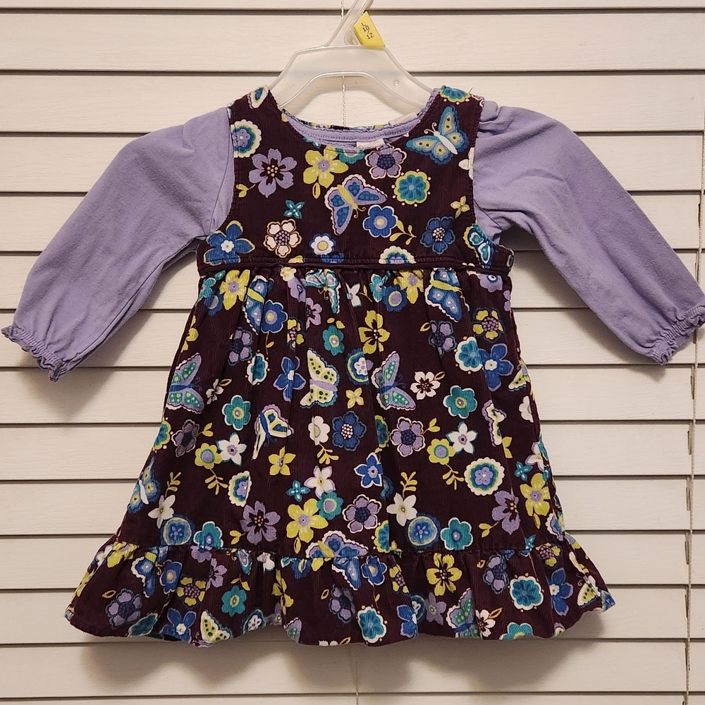 Vintage Osh Gosh 2 Piece Floral Purple Courduroy Kids Dress Size 12 months